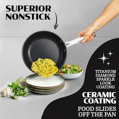 Granitestone Ceraluxe 20 Pc Ceramic Cookware Set Nonstick, Complete Pots and Pans Set Non Stick with 5 Pc Bakeware Set, Deep Frying Pan Set, & Steamer, Non Toxic PFOA Free, Oven & Dishwasher Safe