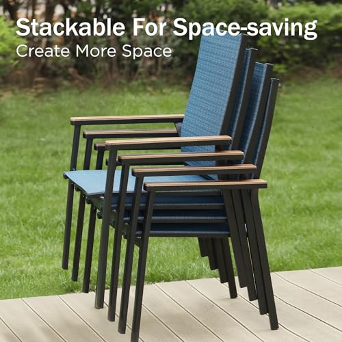 PHI VILLA 9 PCS Patio Dining Set, Aluminum Outdoor Furniture, Patio Table and Chairs for 8, Lightweight Stackable Chairs with Breathable Fabric and Large Square Metal Table for Garden Yard Deck, Blue