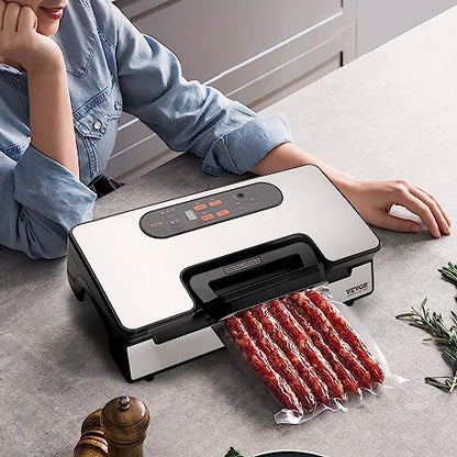 VEVOR Vacuum Sealer Machine, Food Sealer Machine，Dry and Moist Food Storage, Automatic and Manual Air Sealing System with Built-in Cutter, with Seal Bag， External Hose 90Kpa 130W Powerful Dual Pump