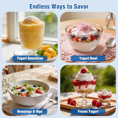 HOPERAN Yogurt Maker with Adjustable Time and Temp Control, Yogurt Maker Machine with Automatic Shut-Off & Constant Temper for Homemade Probiotic, Greek Yogurt, BPA-Free 48 oz 8 Jars (Silver)