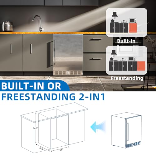Antarctic Star 24 Inch Outdoor Beverage Refrigerator, 180 Can Stainless Steel Mini Fridge, Undercounter Built-in or Freestanding, Fast Cooling Low Noise Wine Cooler for Home Patio, 32-50°F