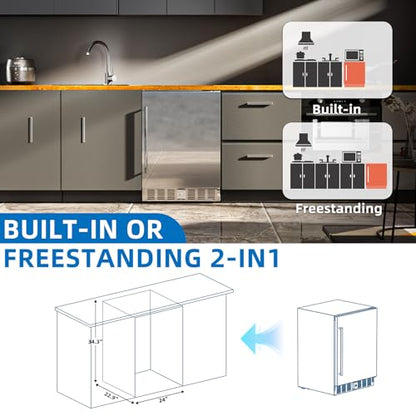 Antarctic Star 24 Inch Outdoor Beverage Refrigerator, 180 Can Stainless Steel Mini Fridge, Undercounter Built-in or Freestanding, Fast Cooling Low Noise Wine Cooler for Home Patio, 32-50°F