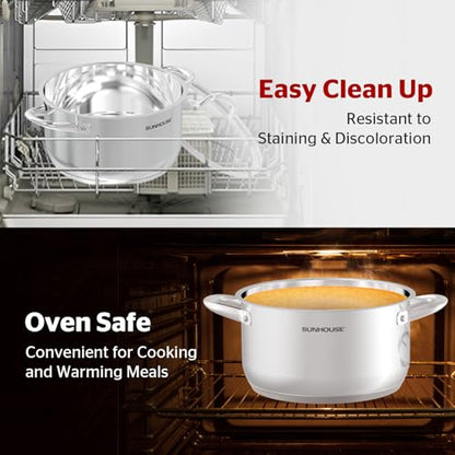 Sunhouse Stock Pot with Lid - 13 QT Large Pot for Cooking Pasta, Soup, Spaghetti - Impact Bonding Base Big Stainless Steel Pots for Canning, Boiling - Oven Safe & Induction Compatible Cookware