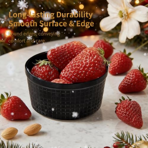 Yachi Black Ramekins 4oz 3.2 inch Set of 6, Oven Safe Dishwasher Safe, dessert bowls, Dipping sauce cups, Ceramic Creme Brulee, Baking Souffles Ceramic Ramekin