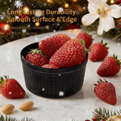 Yachi Black Ramekins 4oz 3.2 inch Set of 6, Oven Safe Dishwasher Safe, dessert bowls, Dipping sauce cups, Ceramic Creme Brulee, Baking Souffles Ceramic Ramekin