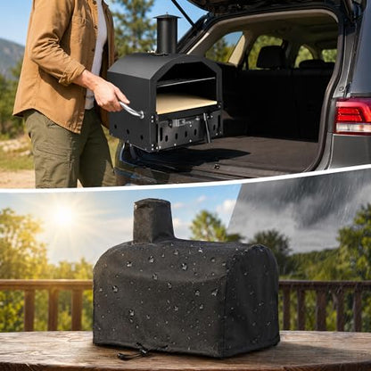 Z1UVDFUR Wood Fired Outdoor Pizza Oven, Portable 2-Layer Pizza Maker with 12" Pizza Stone & Waterproof Cover – Folding Legs, Removable Rack for Camping, Backyard BBQ, Tailgating