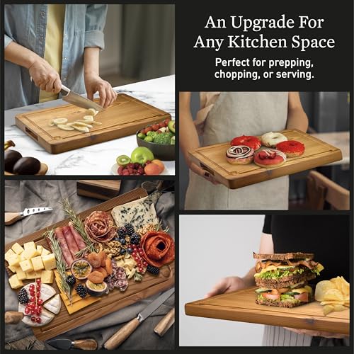 Cutting Board for Kitchen – Wood Cutting Board, Dishwasher Safe & Non Toxic Butcher Block, Cutting Boards with Juice Groove & Handles, Charcuterie Board – 10" x 13.75" x 1.75" (Pyrowood)