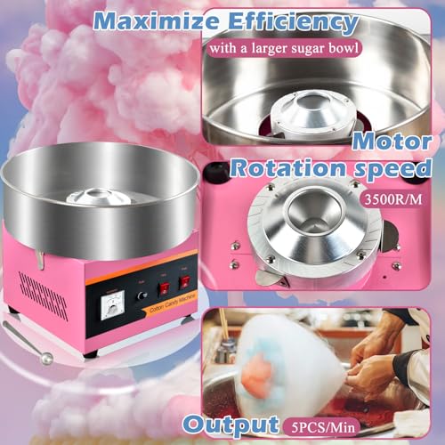 Commercial Cotton Candy Machine,110V 1000W Cotton Candy Maker, Candy Floss Maker,Making marshmallows,with Stainless Steel Bowl, Sugar Scoop,Anti-Rust Coating, for Family Party, Kids Birthday.