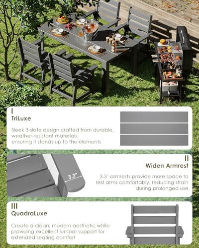 GREENVINES 5-piece Outdoor Dining Set, HDPE Table & 4 Chairs, Gray