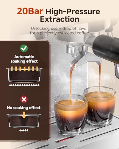 AMZCHEF Espresso Machine With Grinder, 190℉-201℉ Temp Control Coffee machine with 44 Grind Setting, Milk Frother, Touch Screen, Cold Brew, Sliver
