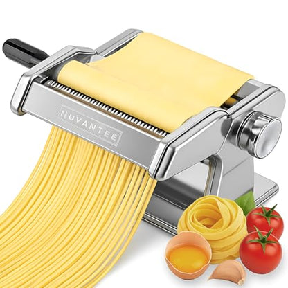 Nuvantee Pasta Maker with Adjustable Thickness Settings - 3 in 1 Noodle Maker with Rollers & 2 Width Cutters for Fresh Spaghetti, Fettuccini, Lasagna, Dumplings & More