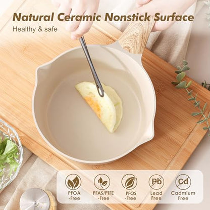SENSARTE Ceramic Nonstick Sauce Pan with Lid, 3.0 Quart Saucepan with Double Spout, Large Cooking Pot, Non toxic Kitchen Sauce Pot, Non stick Saucier Pan, Induction Cookware, PFOA PTFE PFAS Free