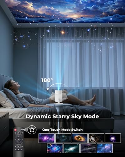 Mini Projector, Portable Projector with Wifi and Bluetooth, Built in Apps, Support 4K 1080P, 180° Rotation, Auto Keystone, Movie Projector Compatible With HDMI/USB/TV Stick/Smartphone/Laptop