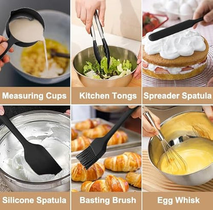 Wildone Mixing Bowls with Airtight Lids, 27 PCS Stainless Steel Nesting Bowls, with 3 Grater Attachments, Scale Mark & Non-Slip Bottom, Size 5, 4, 3, 2, 1.5, 1, 0.63QT, Ideal for Mixing & Prepping