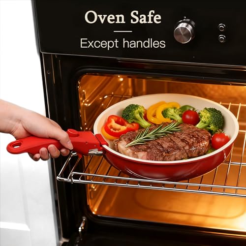 GIPP 11PCS Ceramic Pots and Pans Set Non Stick, Nonstick Cookware Set Detachable Handle, Red Black Gradien Pots and Pans Induction Kitchen Cooking Sets, RV Cookware Sets for All Stoves