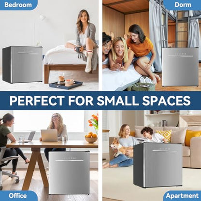 Frestec 1.7 Cu.Ft Mini Fridge with Freezer, Mini Fridge for Bedroom, Small Refrigerator, Dorm Refrigerators with Freezer, Compact Refrigerator for Office, Apartment, Dorm, Bedroom (Grey)