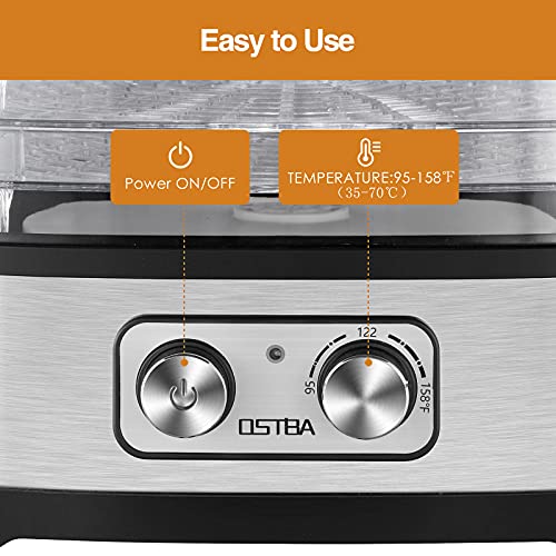 OSTBA Food Dehydrator, Dehydrator for Food and Jerky, Fruits, Herbs, Veggies, Temperature Control Electric Food Dryer Machine, 5 BPA-Free Trays Dishwasher Safe, 240W, Recipe Book Included