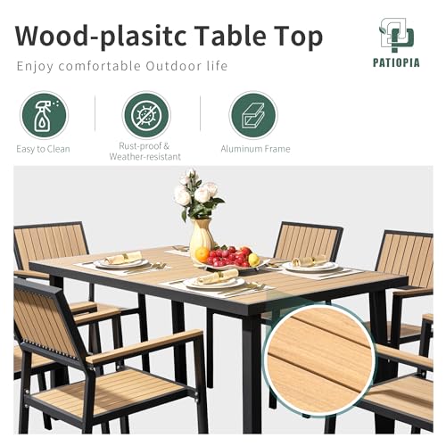 PATIOPIA 8-Piece Patio Dining Set, Outdoor Weather-Resistant Plastic-Wood Table & 6 Stackable Chairs, Outdoor Durable Aluminum Frame Furniture for Garden, Poolside, Backyard, Orange