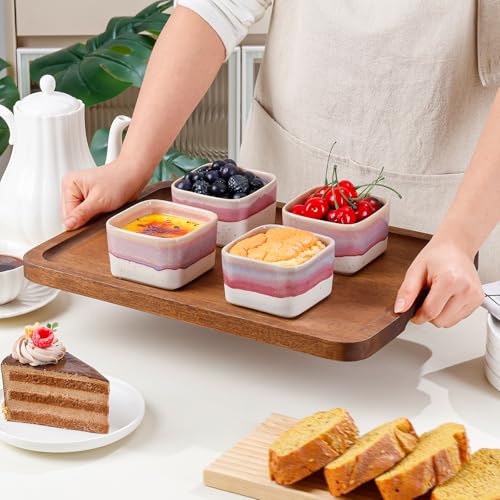 NUTRIUPS 8 oz Ramekins Oven Safe - Square Custard Cups, Ceramic Ramekins for Pudding, Creme Brulee,Souffle, Serving Dip, Ice Cream, 4-Piece Set (Pastel Lilac Flow)