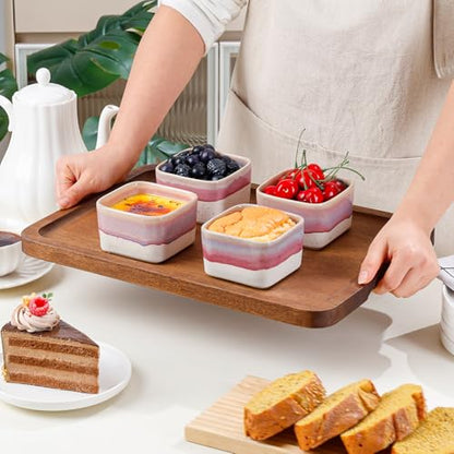 NUTRIUPS 8 oz Ramekins Oven Safe - Square Custard Cups, Ceramic Ramekins for Pudding, Creme Brulee,Souffle, Serving Dip, Ice Cream, 4-Piece Set (Pastel Lilac Flow)