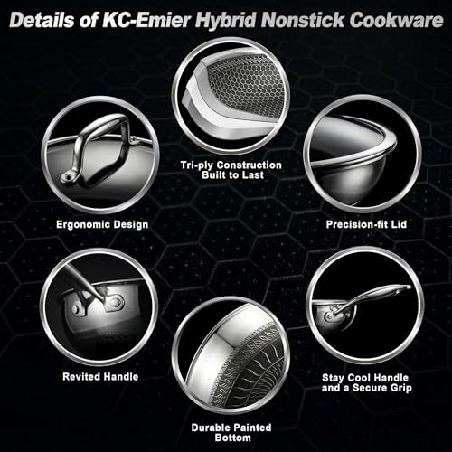 KC-Emier 1-Quart Nonstick Saucepan with Lid, Tri-Ply Stainless Steel Pot with Stay-Cool Handle & All Cooktop Compatibility (Gas, Ceramic, Electric) - Non-Stick