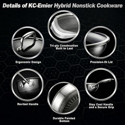KC-Emier 1-Quart Nonstick Saucepan with Lid, Tri-Ply Stainless Steel Pot with Stay-Cool Handle & All Cooktop Compatibility (Gas, Ceramic, Electric) - Non-Stick