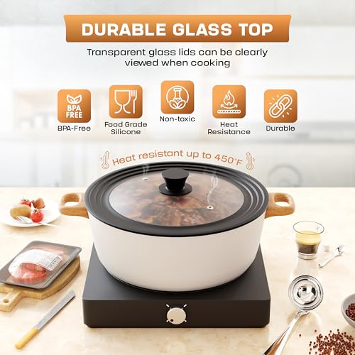 LSR Loreso Universal Pan Lid for Pots Pans and Skillets 12-15 Inch - Tempered Glass Pot Lid with Auto-Sizing Silicone Rim - Black