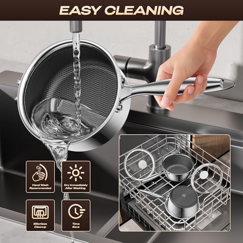 ZEROPAN 1 Quart Stainless Steel Saucepan with Glass Lid,6 Inch Hybrid Nonstick Sauce Pan,PFAS PFOA PTFE Free,Stay-Cool Handle,Dishwasher-Friendly,Oven-Safe,Small Pots Compatible with All Cooktops