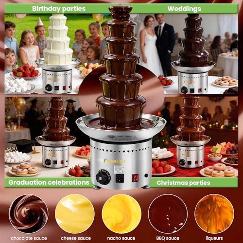 Flyseago Commercial Chocolate Fountain| 6 Tiers 19 lb Capacity| Large Hot Chocolate Fondue Tower| Stainless Steel Chocolate Melting Heating Machine for Nacho Cheese, Liqueurs, Party, Wedding