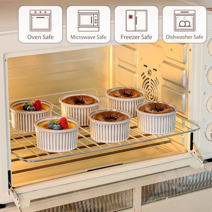 NUTRIUPS 6oz Ceramic Ramekins Set of 6, Vintage Souffle Dishes - Oven Safe Small Baking Bowls for Pudding, Creme Brulee & Custard (Vintage Gray, 6 OZ)