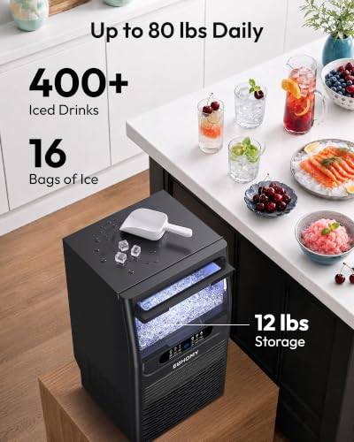 EUHOMY Commercial Ice Maker Machine,80lbs/24H,36 Ice Cubes in 8-12 Mins,Under Counter Ice Maker with Water Filter,12lbs Storage Capacity,Freestanding Ice Machine for Home/Bar/Cafe/Restaurant