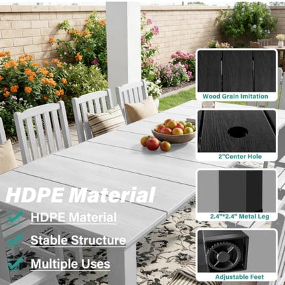 Tioline 11 Piece HDPE Outdoor Dining Set for 10, Patio Furniture, White