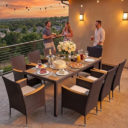 Greesum 9 Pieces Patio Dining Set Acacia Wood Dining Set for 8 (Brown)
