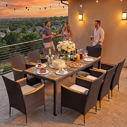 Greesum 9 Pieces Patio Dining Set Acacia Wood Dining Set for 8 (Brown)