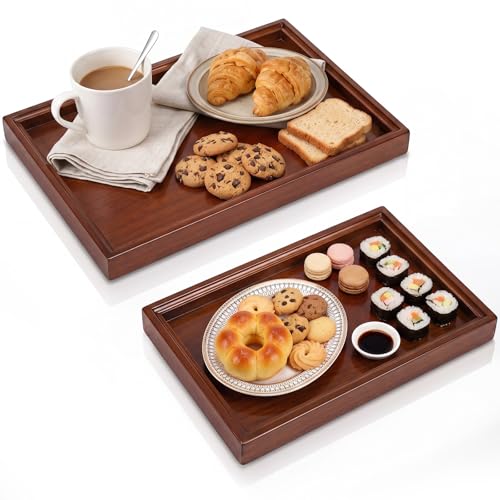 Hushee 2 Pcs Acacia Wood Serving Trays Set, Wooden Charcuterie Boards, Dual-Size Rectangular Organizer Plates for Cheese, Snacks, Tea, Jewelry, Home Decor, Coffee Table & Housewarming Gifts