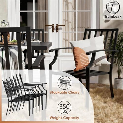 Trumbeak 9-Piece Patio Dining Set Outdoor Conversation Set,Metal Outdoor Furniture Set with Umbrella Hole Cut-Out 78.7" x 35.4" Table and 8 Metal Backrest Chairs for Backyard,Garden,Grey