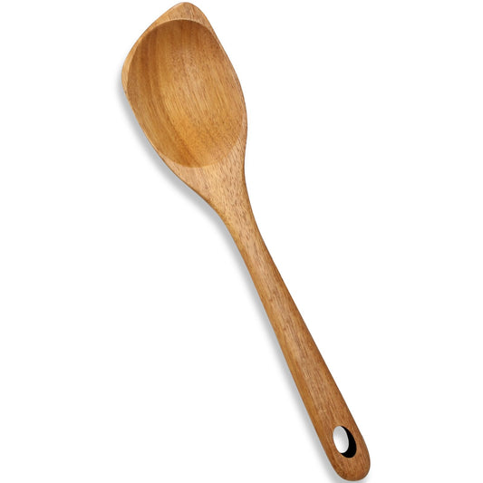 Large Wooden Spoons for Cooking Spatula Non Toxic Teak Kitchen Utensil Best Acacia Wood Cooking Spoon for Mixing Serving Non Stick Bamboo Kitchen Utensils Big Corner Stirring Spoon Long Handle Spatula