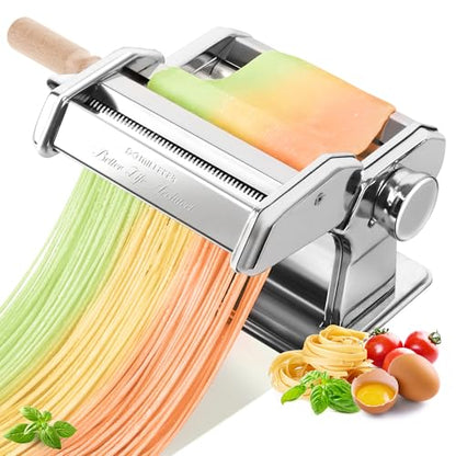 3-in-1 Pasta Maker, 9 Thickness Settings with Rollers & 2 Size Cutters