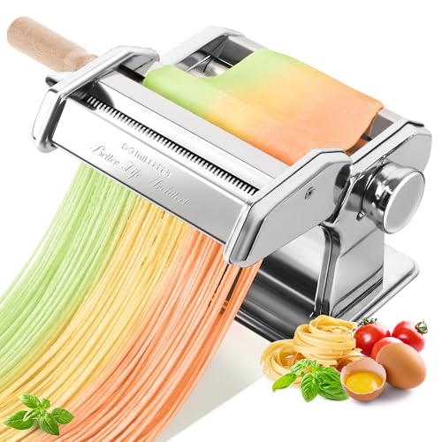 3-in-1 Pasta Maker, 9 Thickness Settings with Rollers & 2 Size Cutters