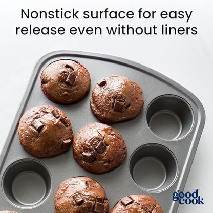 GoodCook Everyday Nonstick Steel Mini Muffin Pan , 12 cup, Gray