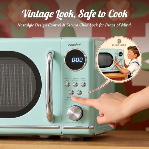 COMFEE' Retro Countertop Microwave Oven, 0.7 Cu.Ft., 700W, Green
