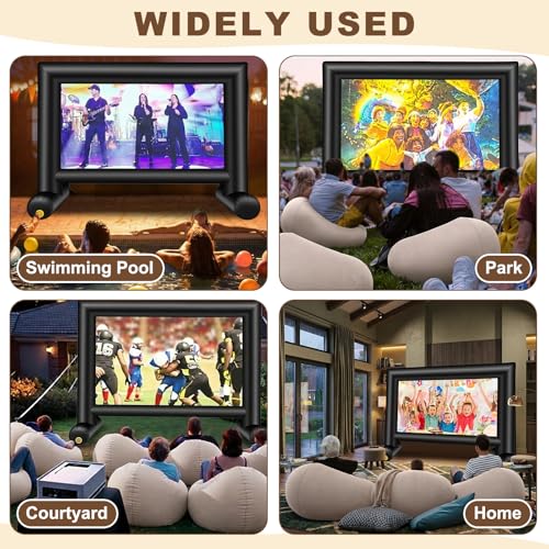 BreezeHug 6 Pcs Inflatable Bean Bag Chairs with 16ft Inflatable Movie Screen Projector Screen Outdoor Blow up Chairs with Electric Air Pump for Outdoor Movie Nights Camping