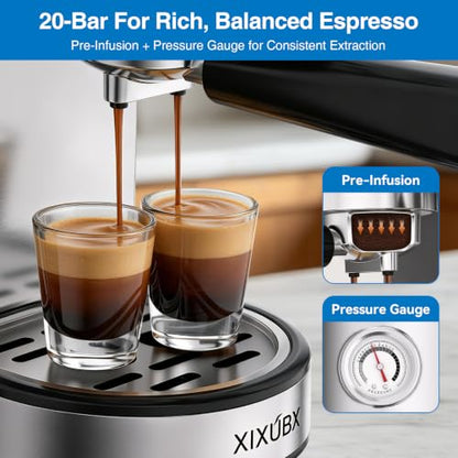 XIXUBX 20 Bar Espresso Machine with Milk Frother, Touchscreen, Silver