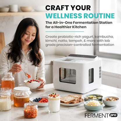 FermentPro 12.8L Smart Yogurt Maker Machine & Fermentation Kit, Kombucha, Kimchi, Natto, tempeh, Sourdough Maker, Temp Control 50-115°F, Timer 1 Hr -30 Day, Post-Ferment Cooling
