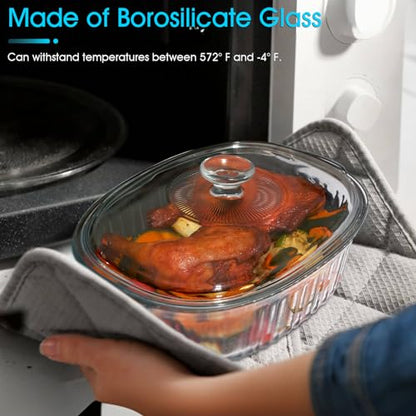 NUTRIUPS Glass Casserole Dish with Glass Lid, Borosilicate Glass,Casserole Dish for Oven, Baking Dish with Lid (3QT)