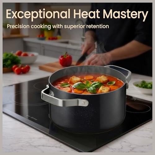 Bakken 16 Quart Ceramic Coated Stock Pot with Lid, Easy Clean Nonstick Pot, Tempered Glass Lid, Riveted Stainless Steel Handles, Oven Safe Up To 500°F, PTFE & PFAS Free, All Stove Compatible, Black