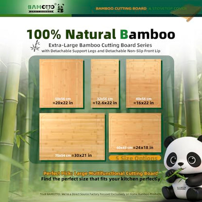 BAMOTTO CRAFTBAMBOO 30 x 21 in Extra Large Bamboo Cutting Board, Stovetop Cover, Sink Cover, Noodle Board with Detachable Legs & Detachable Non-Slip Front Lip for Kitchen Countertop