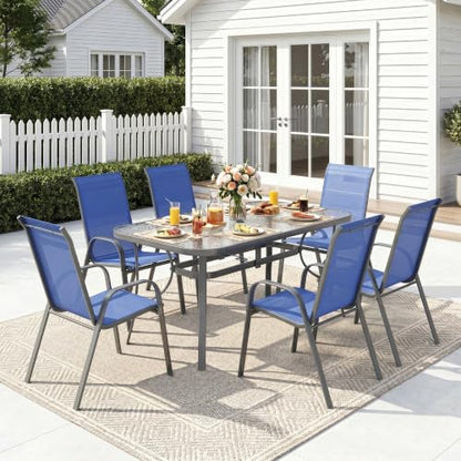 MAMIZO 7 Pieces Patio Dining Set for 6, Glass Table and Textilene Chairs