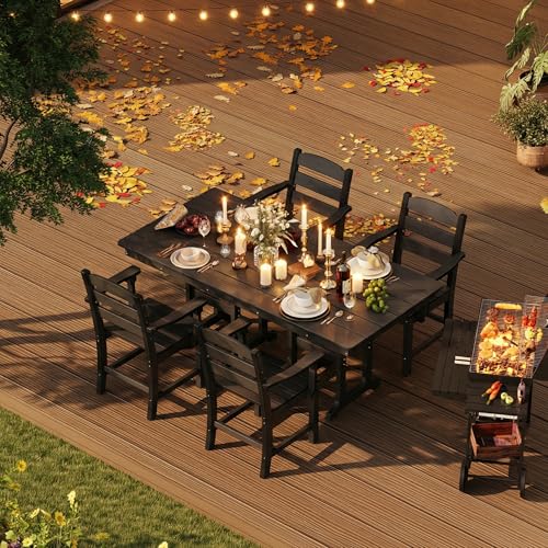 HOPUBUY 5 Pieces Patio Dining Set for 4, 71" HDPE All-Weather Patio Table and Chairs Set with Umbrella Hole, Durable Outdoor Furniture Set for Garden, Backyard, Lawn & Poolside (Black)