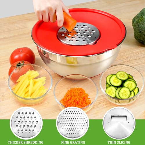 Eallpha Mixing Bowls with Lids Set,10pcs Stainless Steel Mixing Bowls with Graters and Egg Whisk &Non-Slip Bottoms Food Prep Nesting Bowls for Baking, Cooking, Meal Storage(1.2QT-5.5QT)